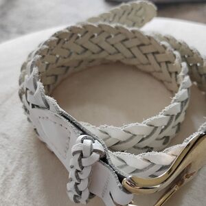Braided White and Gray Women's Leather Belt